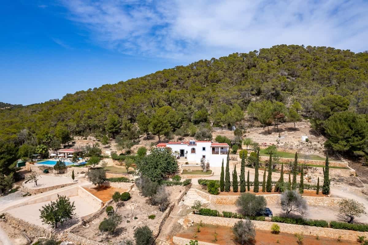 can frare ibiza ariel view with terraces and cyprus trees